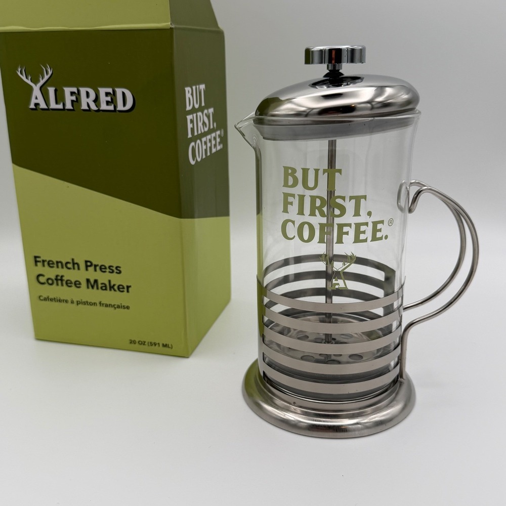 Alfred Coffee French Press‎ Coffee Maker 20 oz But First Coffee New